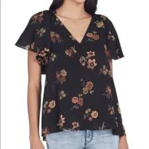 A.L.C. Women's Clara Floral Print V neck Silk Blouse Short Sleeve Size 2 - Picture 1 of 8